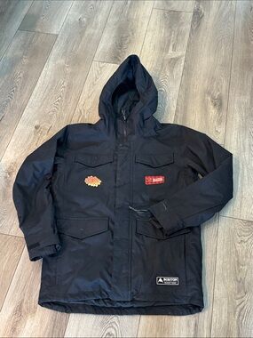 Burton Black Hooded Snowboard Jacket with Chest Patches